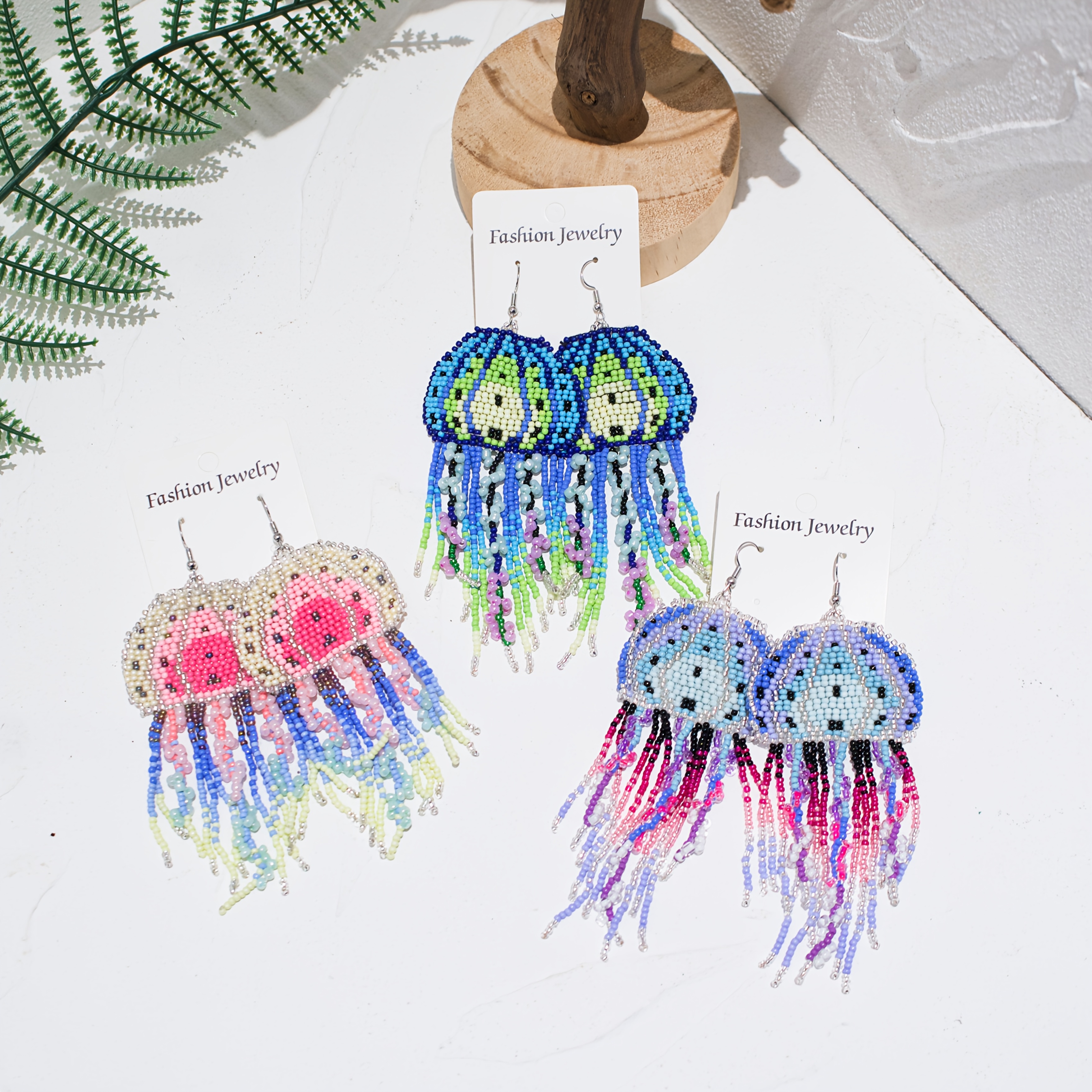 Boho Beaded Drop Earrings Multicolor Gradient K Gold Plated for Beach Vacation